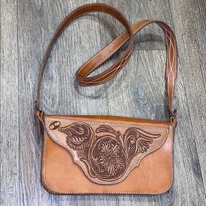 Custom made hand tooled crossbody purse
